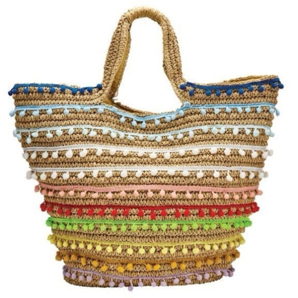 bay sky Handbags - Pom Pom Tote Bag Women’s Beach Summer Vacation